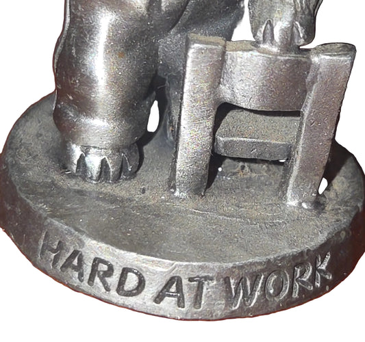 Vintage Avon Pewter Benjamin Bearington Little Bear Hard at Work Paper Airplane No Box