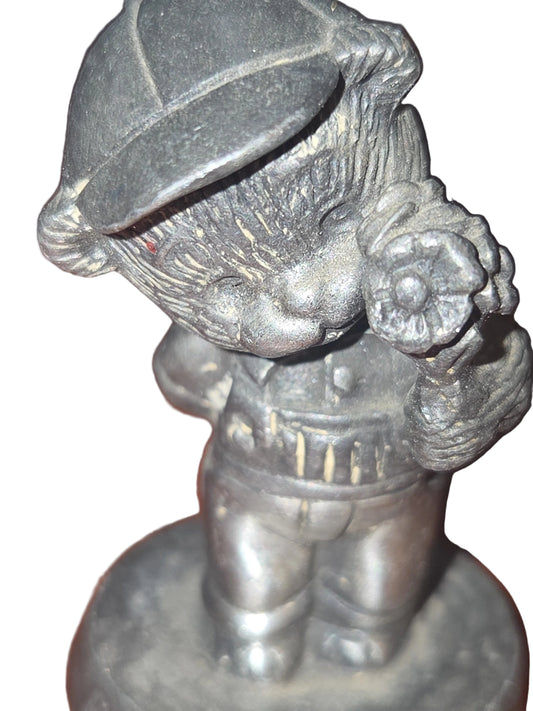Vintage Avon Pewter Benjamin Bearington Little Bear Report Card Day Flowers