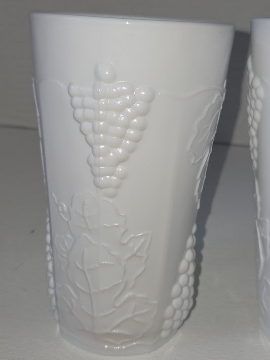 Vintage Milk Glass Indiana Glass Colony Harvest Grape Pattern Set of two 12 oz Water Glass