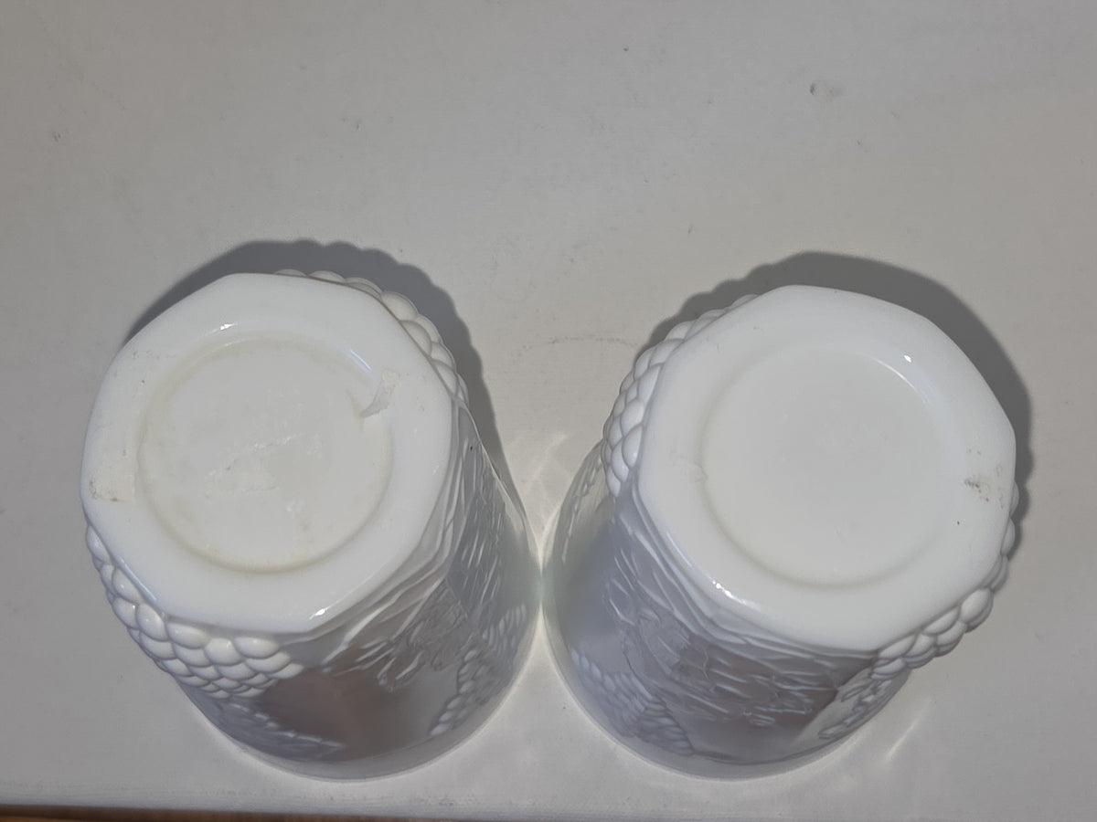 Vintage Milk Glass Indiana Glass Colony Harvest Grape Pattern Set of two 12 oz Water Glass