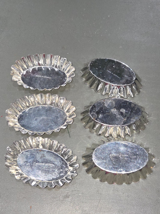 Vintage Small Oval Aluminum Fluted Tart Tin Baking Pans Made in Germany Set of 6