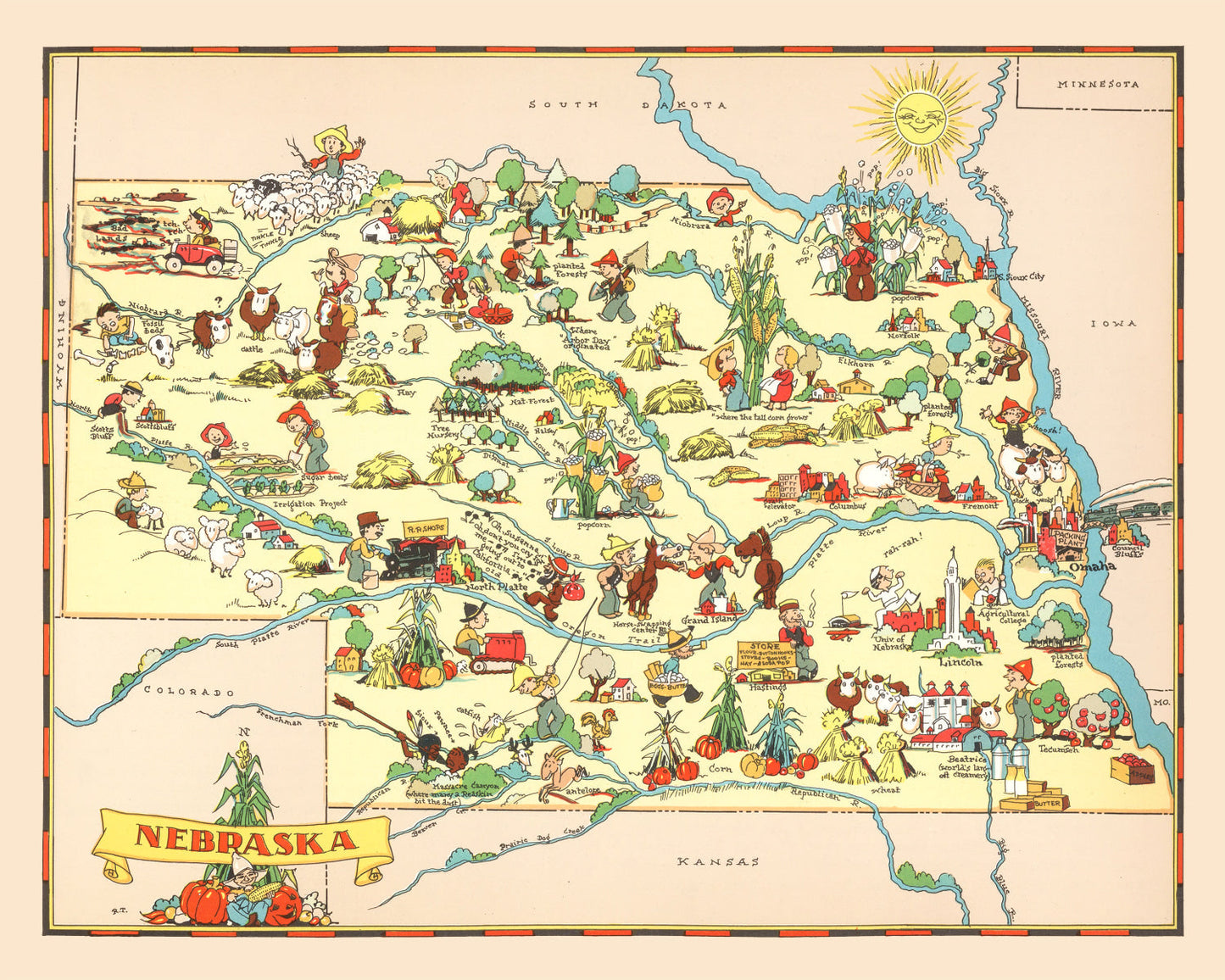 Vintage Map of Nebraska 1935 -Not available at Minden location-