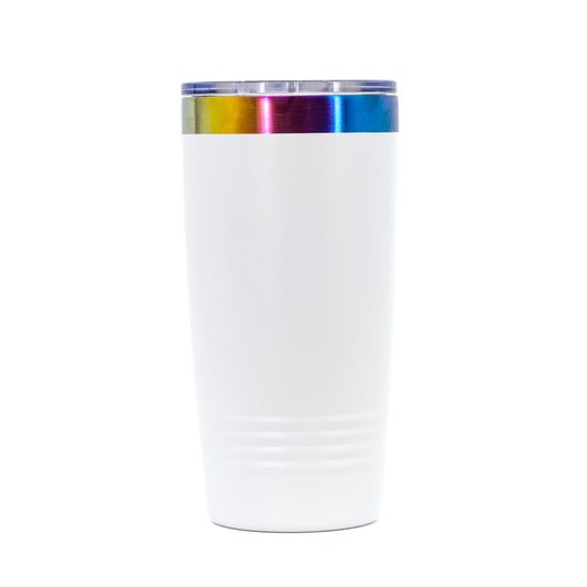 Nebraska Volleyball State Stainless Steel Vacuum Insulated Tumbler | 20 oz | White and Rainbow Chrome Engraved | RCK Creations & More