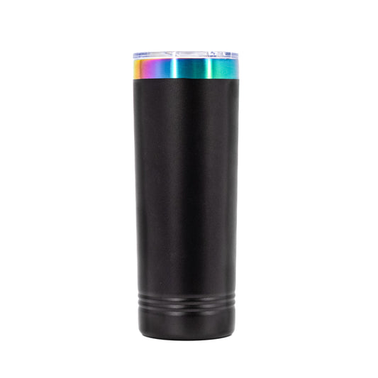 Corn Star Skinny Tumbler with Slider Lid | 22 oz | Black with Rainbow Chrome Engraving | RCK Creations & More