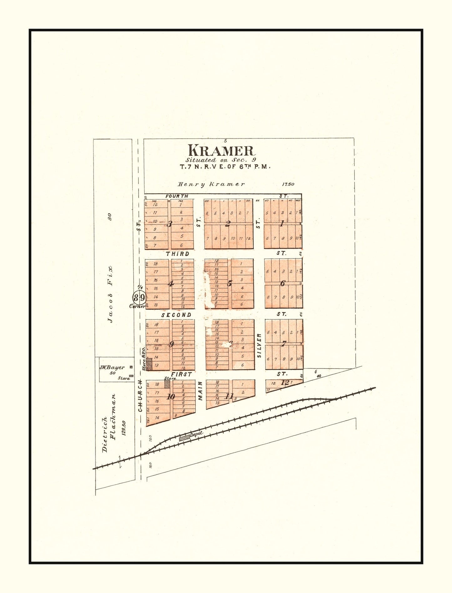 Vintage Map of Kramer, Nebraska 1903 -Not available at Minden location-