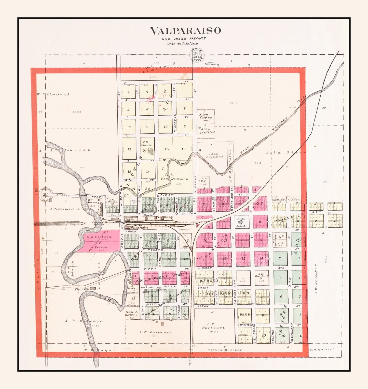 Vintage Map of Valparaiso, Nebraska 1907 -Not available at Minden location-