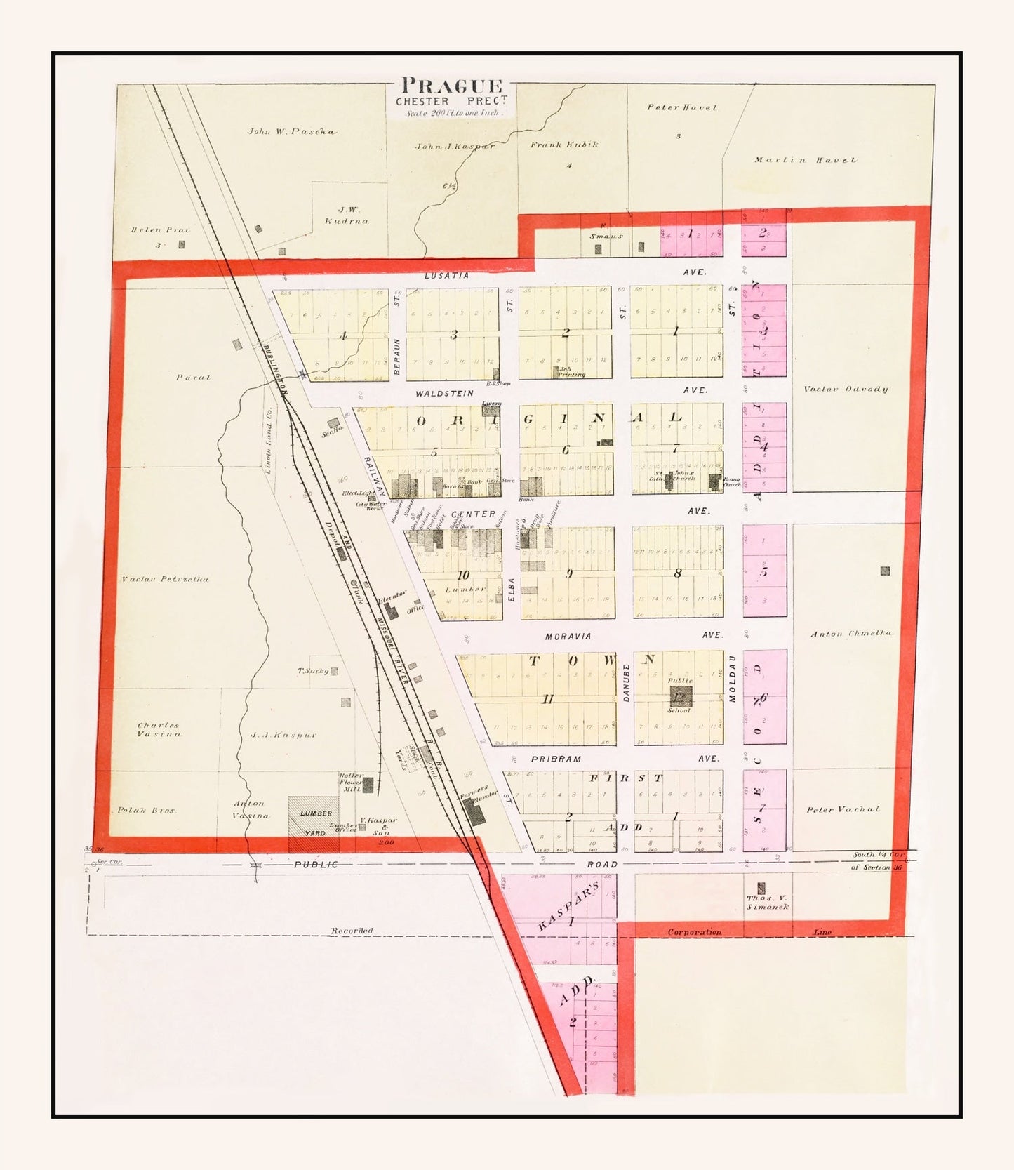 Vintage Map of Prague, Nebraska 1907 -Not available at Minden location-