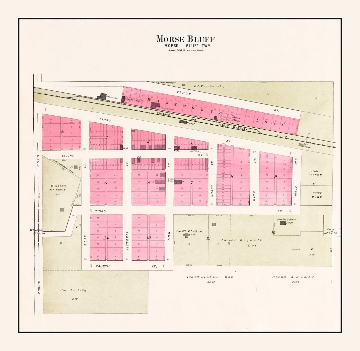 Vintage Map of Morse Bluff, Nebraska 1907 -Not available at Minden location-