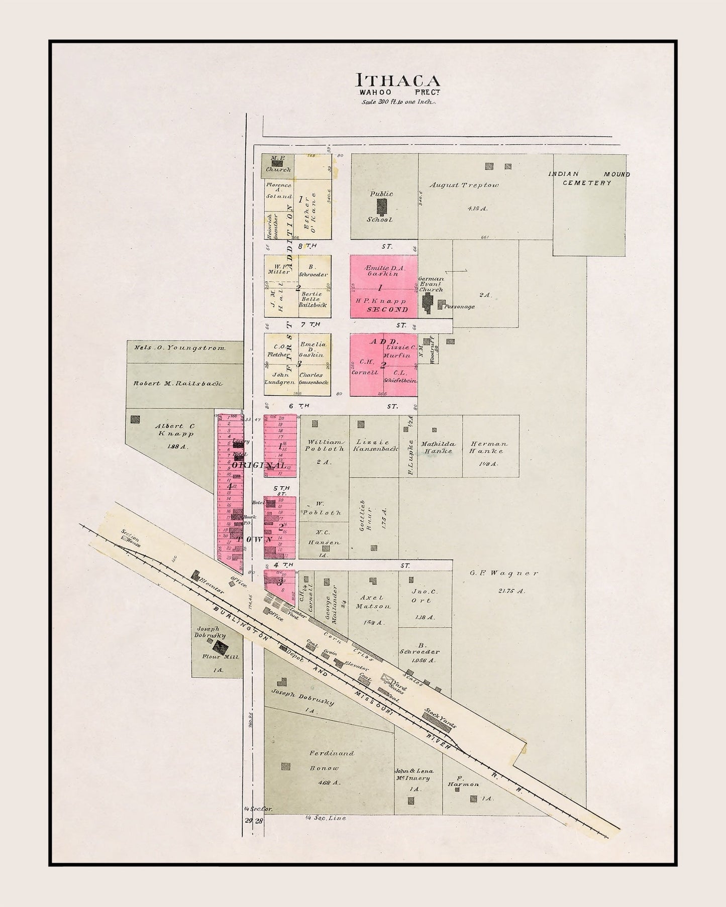 Vintage Map of Ithaca, Nebraska 1907 -Not available at Minden location-