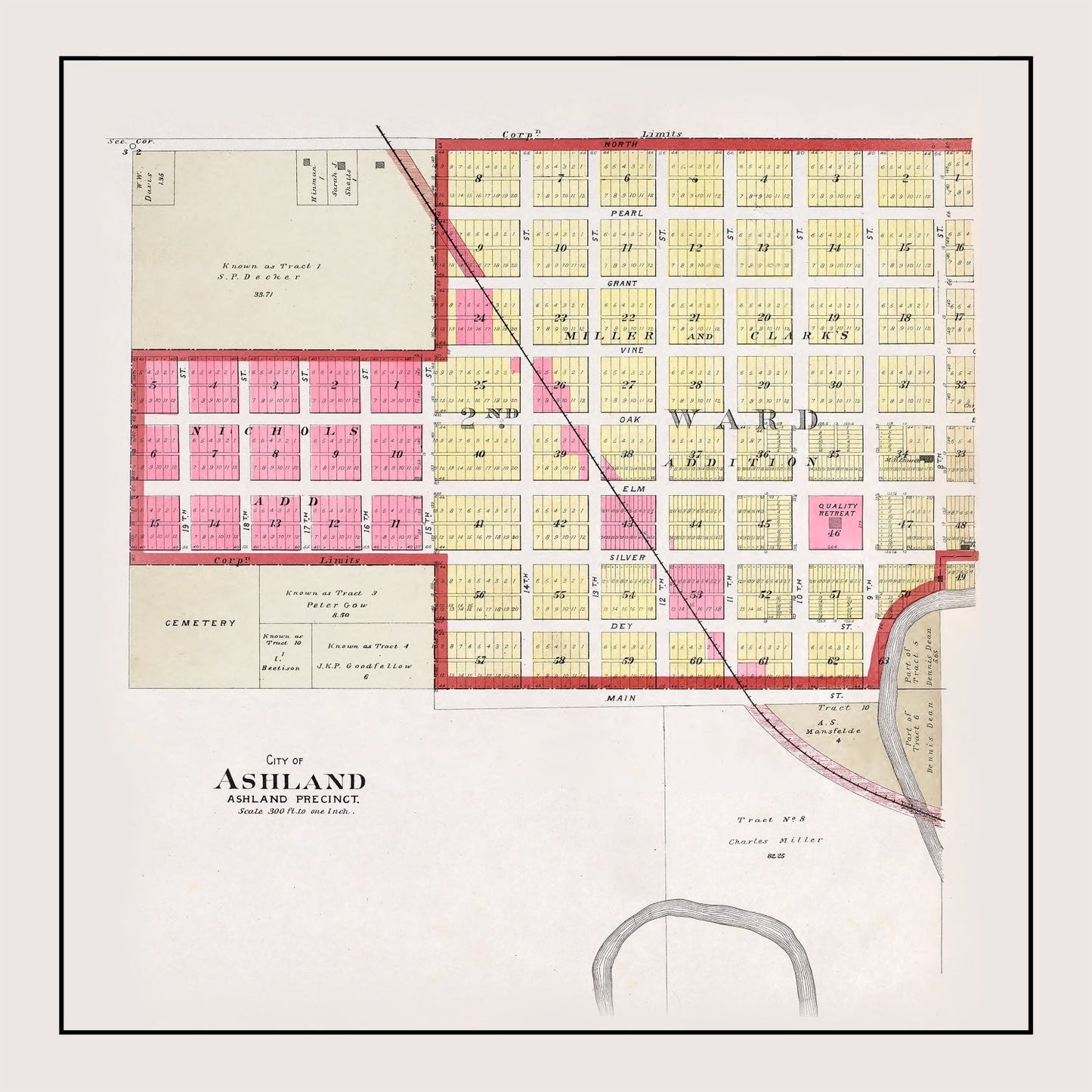 Vintage Map of Ashland, Nebraska 1907 -Not available at Minden location-