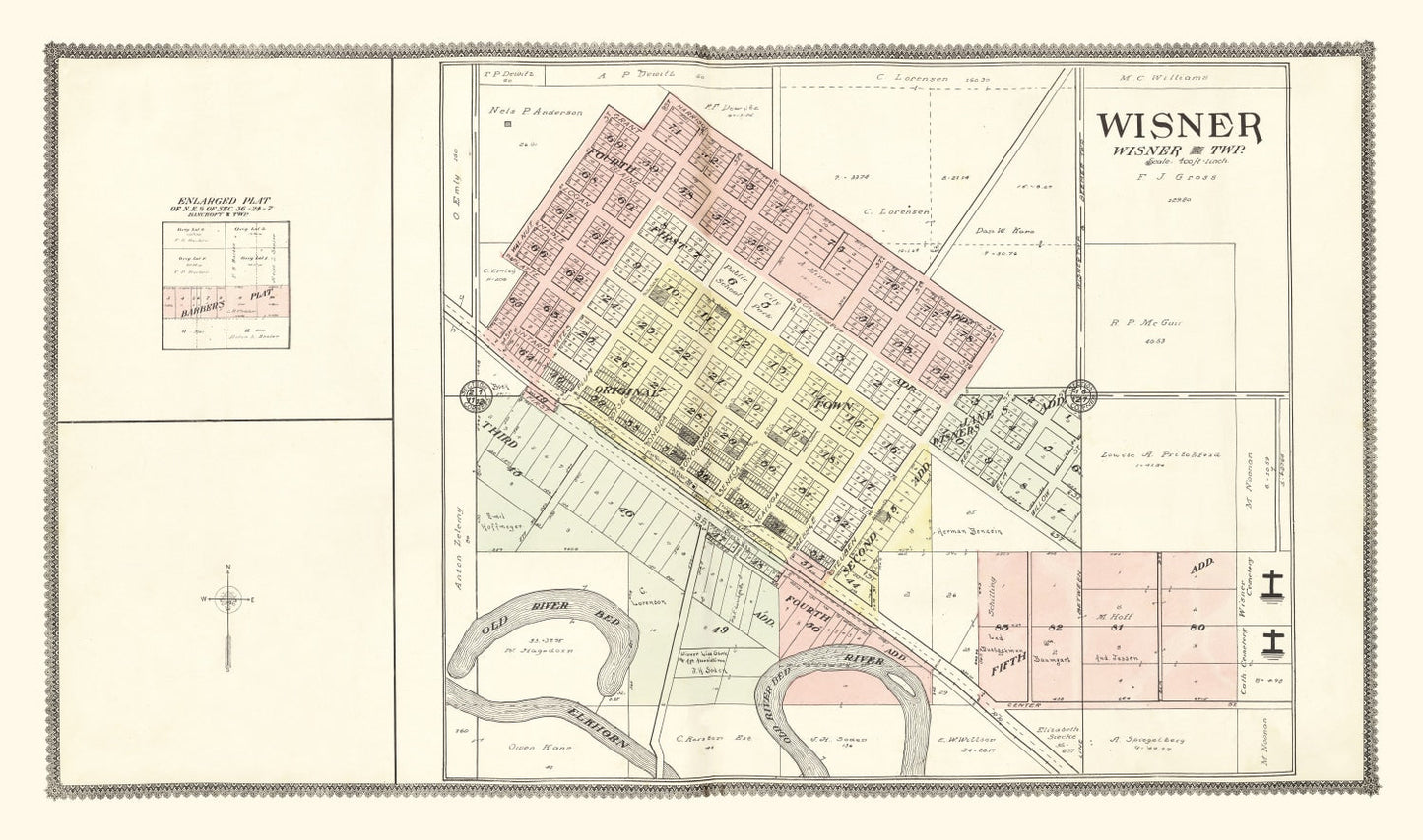 Vintage Map of Wisner, Nebraska 1908 -Not available at Minden location-