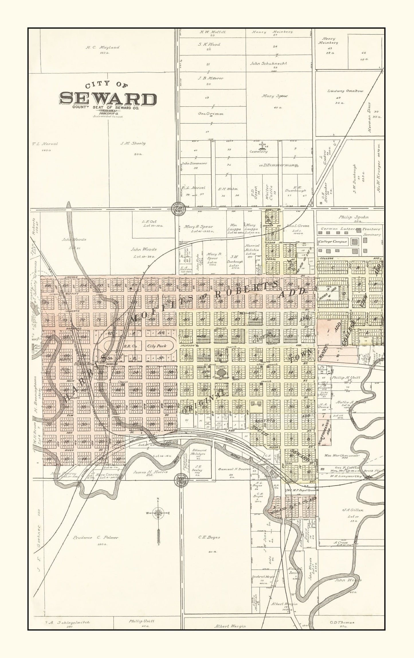 Vintage Map of Seward, Nebraska 1908 -Not available at Minden location-