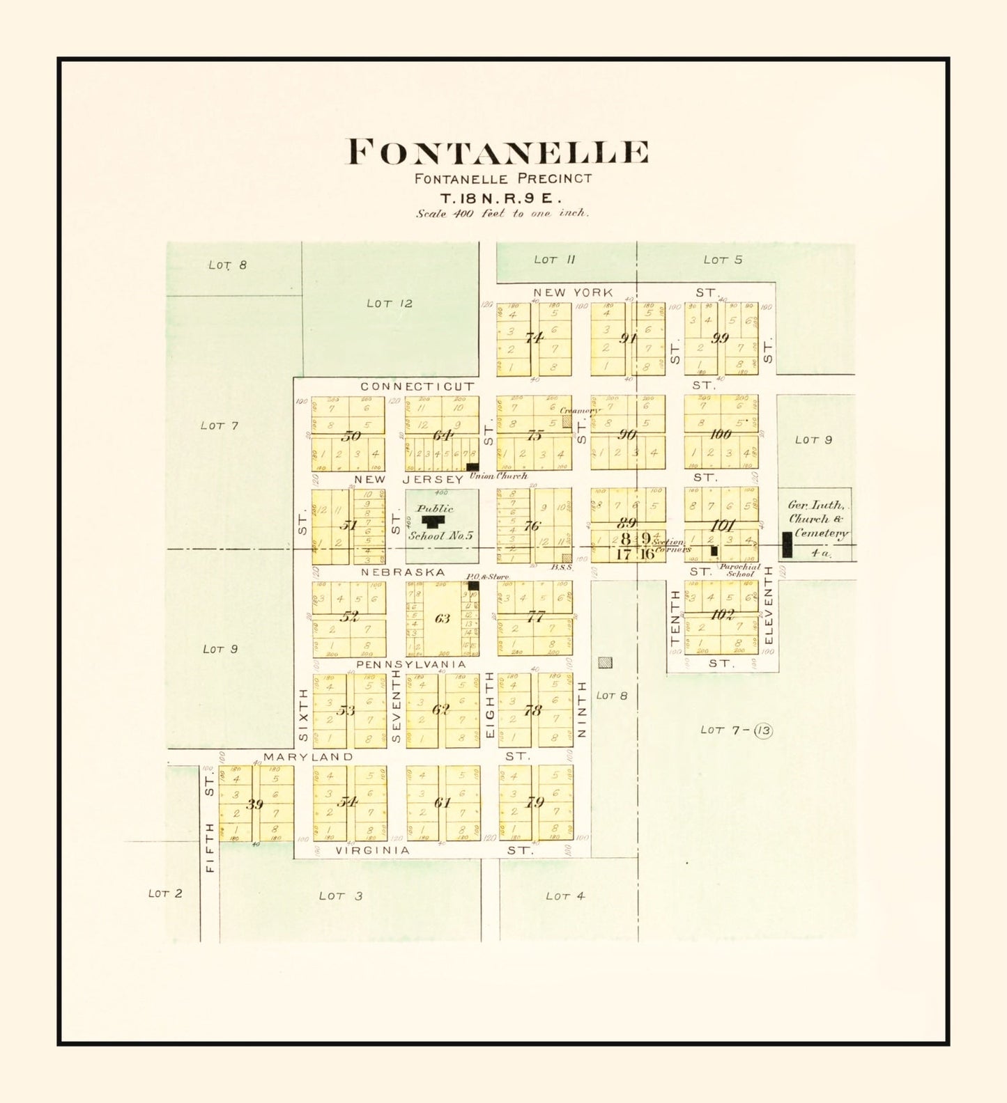 Vintage Map of Fontanelle, Nebraska 1904 -Not available at Minden location-