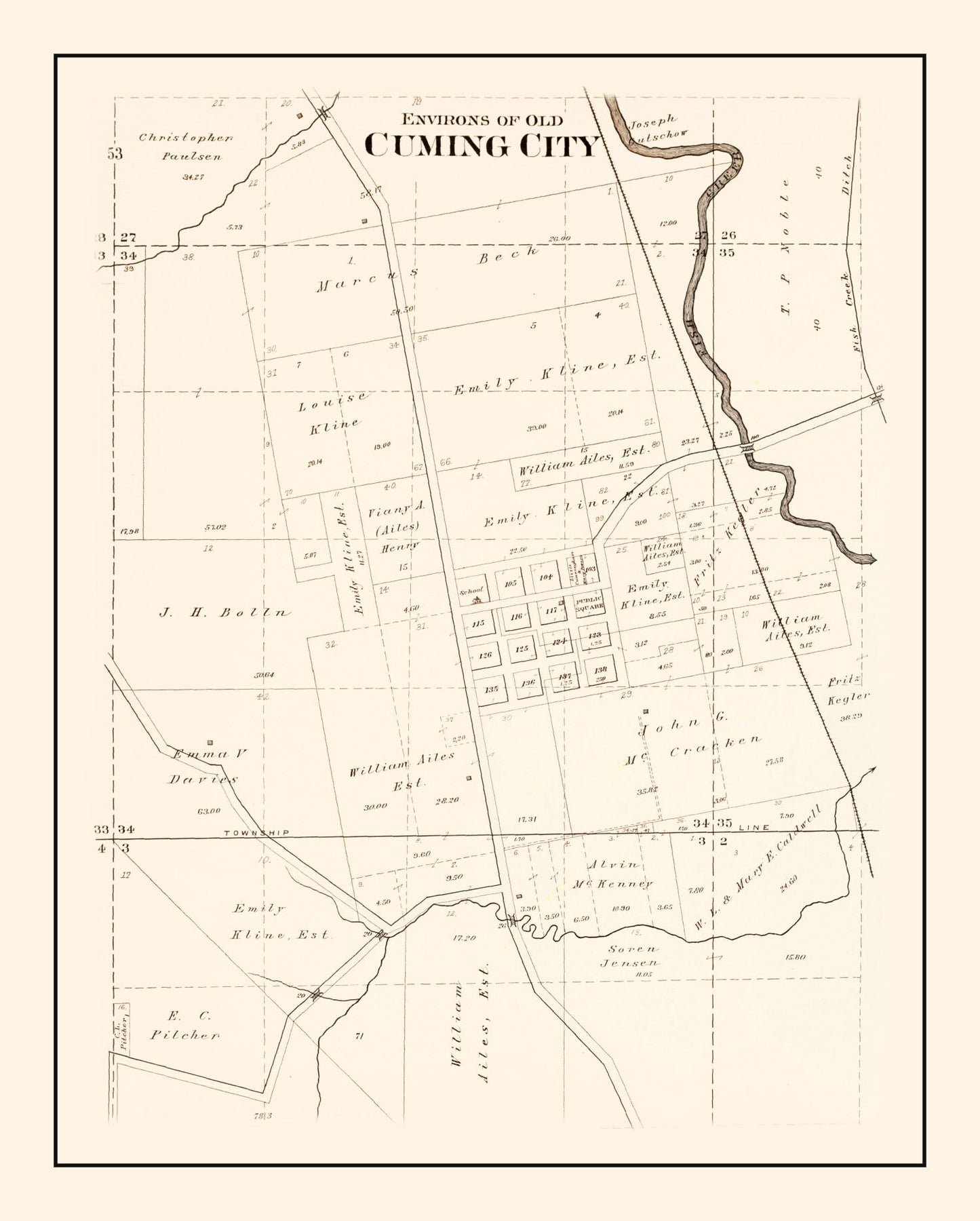Vintage Map of Cuming, Nebraska 1908 -Not available at Minden location-