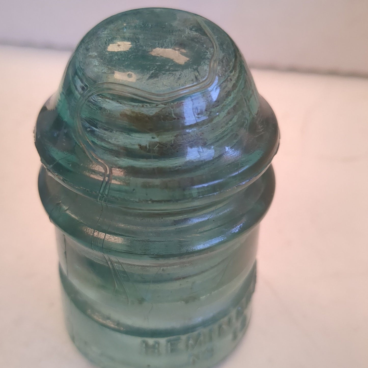 Vintage Hemingray #12 teal green glass insulator h612