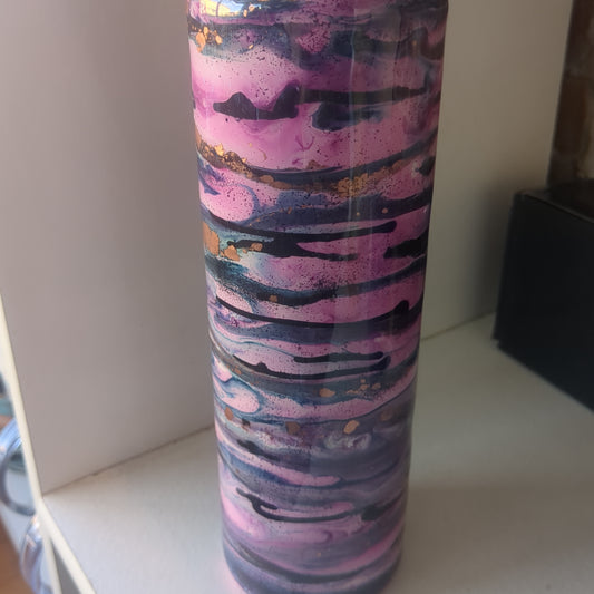 30 oz insulated stainless steel Tumbler Cratted with Resin and alcohol ink pink, copper, blue Has Flaws, bumps in Resin AS IS CLEARANCE ai18