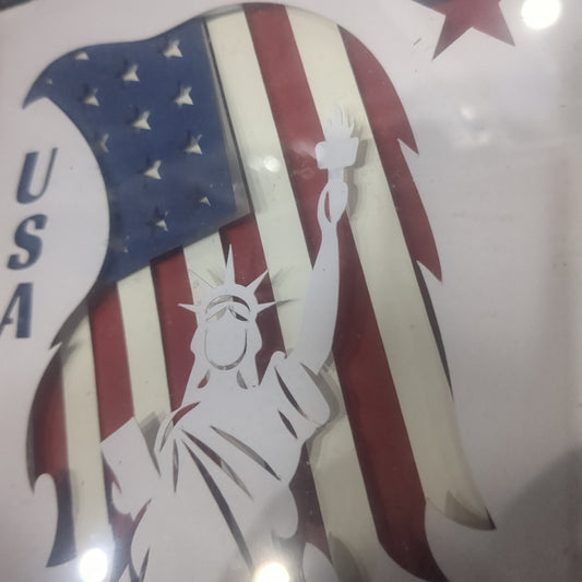 Shadowbox Black Frame Layered Cardstock USA Eagle Statue of Liberty Flag 5 1/2” x 5 1/2” sb13