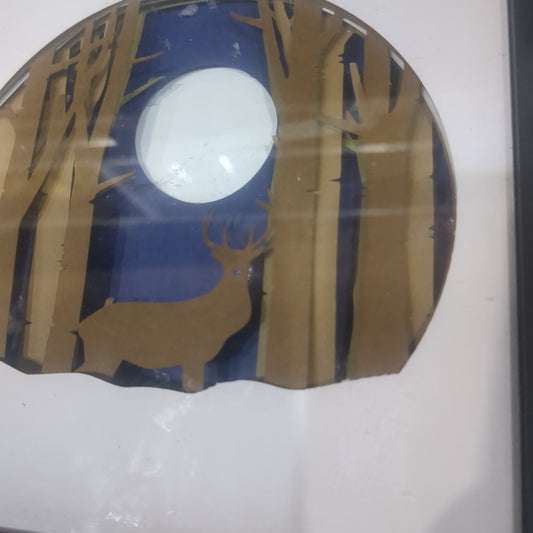 Shadowbox Black Frame Layered Cardstock Deer at Night in Winter in Forest Scene 5 1/2” x 5 1/2” Handcrafted sb9