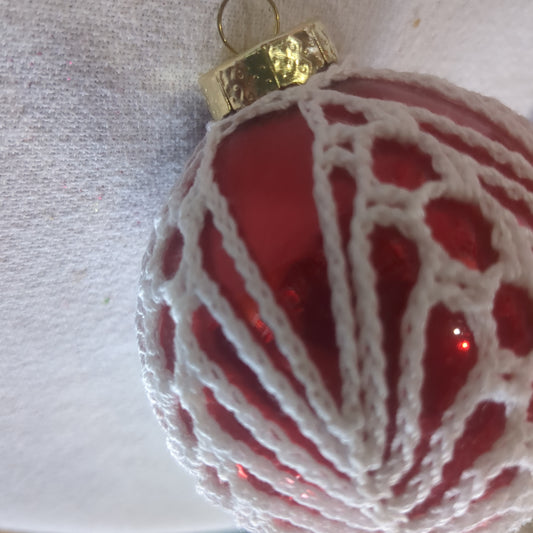 Red Glass Ornament with Crochet Decorative Embelishment