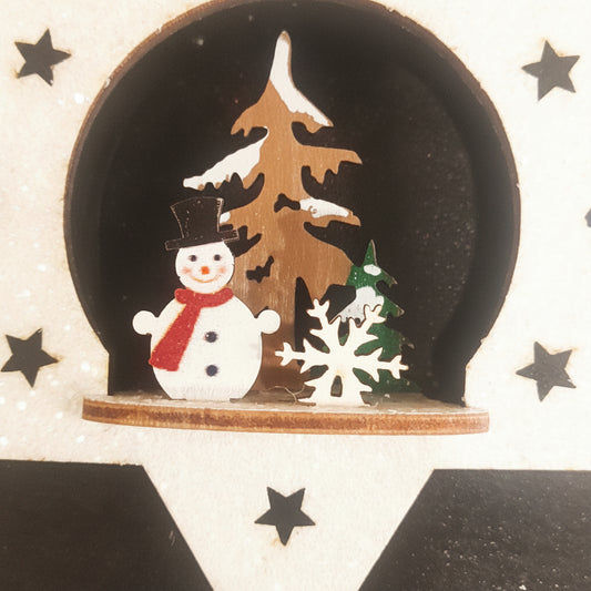 3D Wooden Snowman in Winter Scene, 4.25in dw6