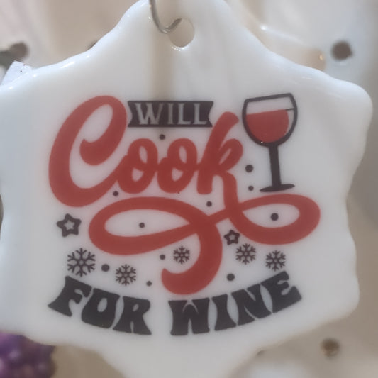 Ceramic wine ornament. Will cook for wine wo22 CLEARANCE