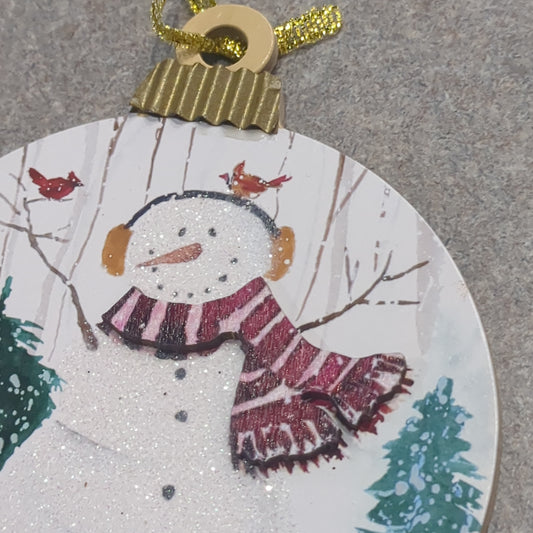 MDF ball ornament with a snowman CLEARANCE So77