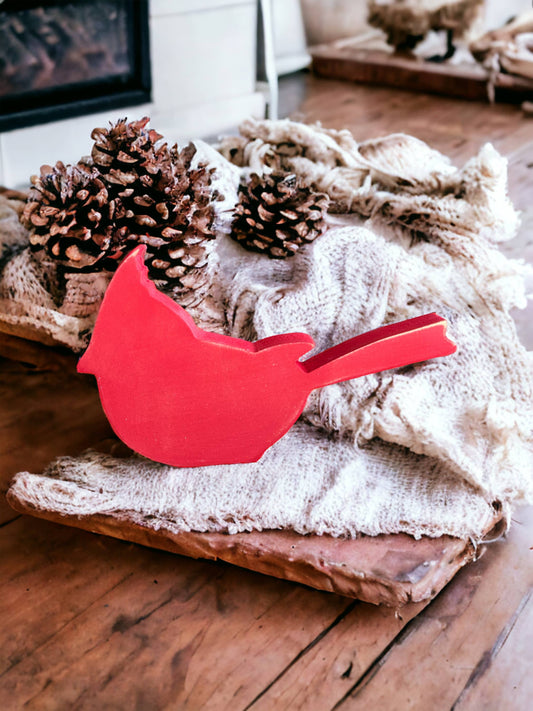 Primitive Wood Cardinal Shelf Sitter: UNFINISHED CLEARANCE