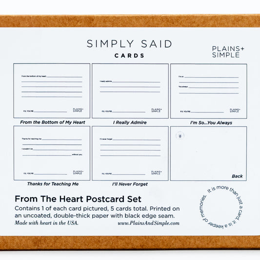 SALE | Simply Said From The Heart Postcard Set | 5 Cards | Plains + Simple