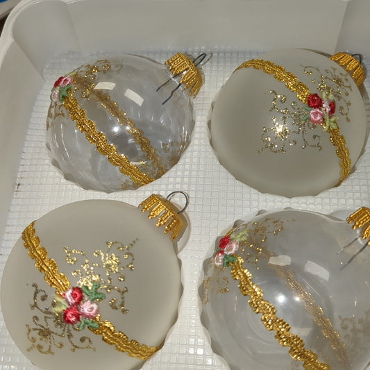 Vintage Christmas by Krebs Glass Ornament Hand Decorated rose