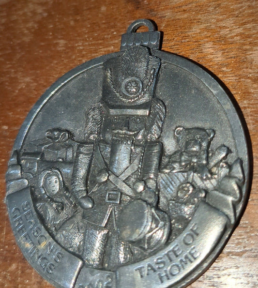 Vintage Taste of Home 2002 Christmas Ornament Pewter Season's Greetings Nutcracker 2"