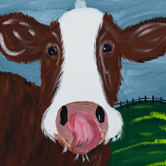 Melissa The Brown & White Cow Canvas Painting | 12" x 12" | The Painted Attic