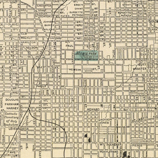 Vintage Map of Omaha, Nebraska 1901 -Not available at Minden location-