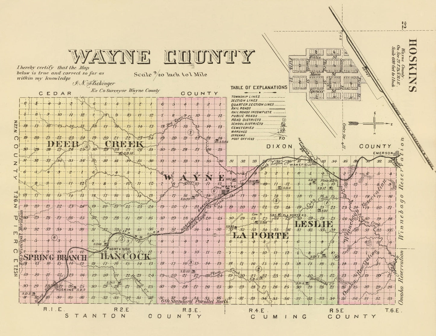 Vintage Map of Wayne County, Nebraska 1885 -Not available at Minden location-