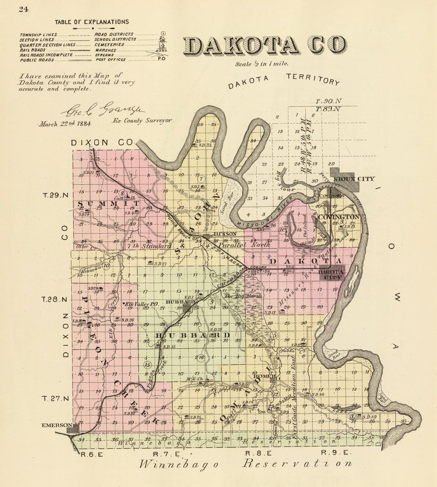 Vintage Map of Dakota County, Nebraska 1885 -Not available at Minden location-