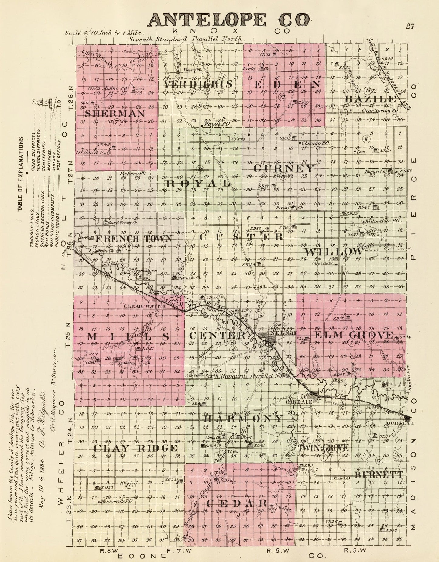 Vintage Map of Antelope County, Nebraska 1885 -Not available at Minden location-