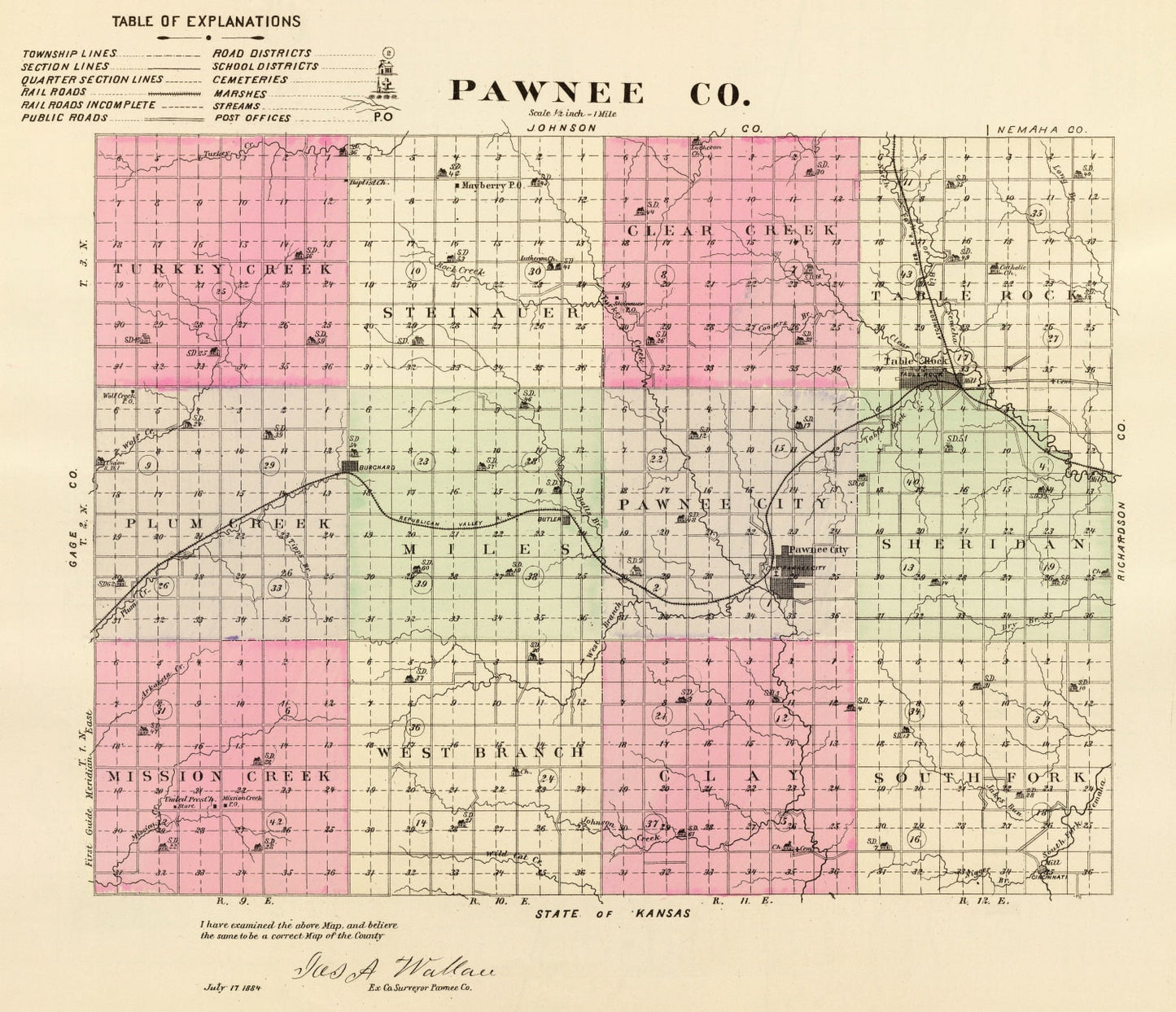 Vintage Map of Pawnee County, Nebraska 1885 -Not available at Minden location-