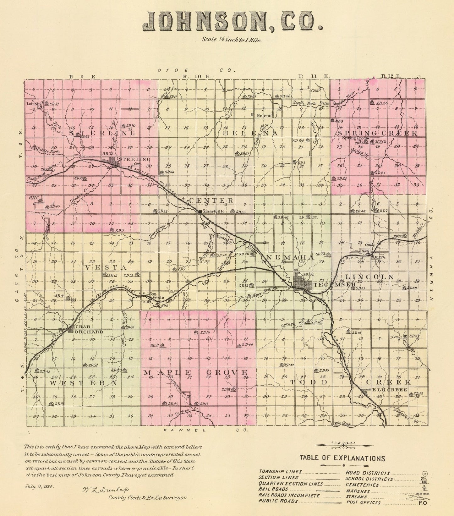 Vintage Map of Johnson County, Nebraska 1885 -Not available at Minden location-