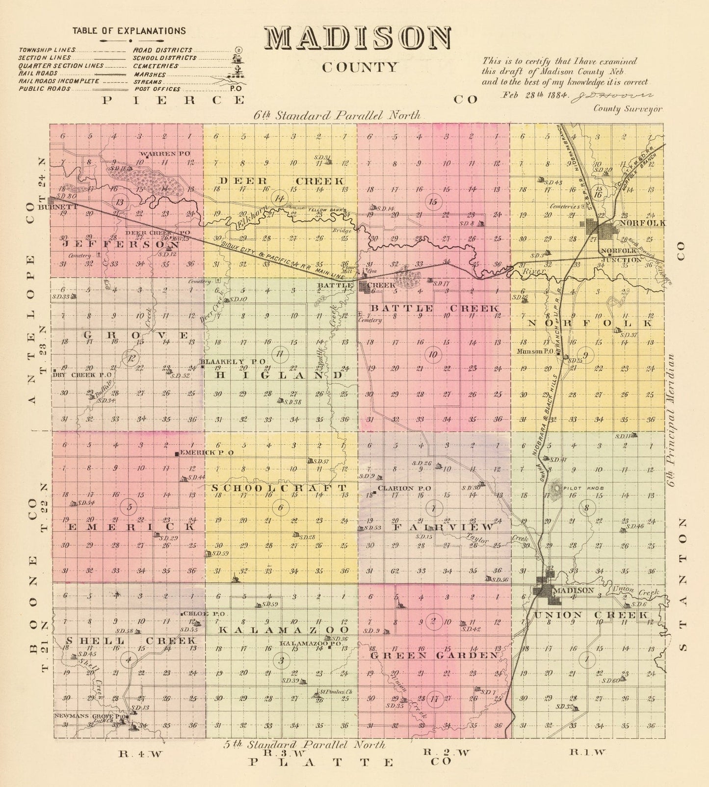 Vintage Map of Madison County, Nebraska 1885 -Not available at Minden location-