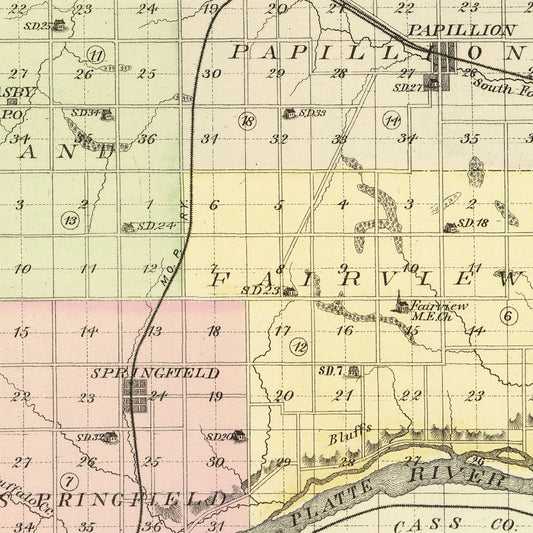 Vintage Map of Sarpy County, Nebraska 1885 -Not available at Minden location-