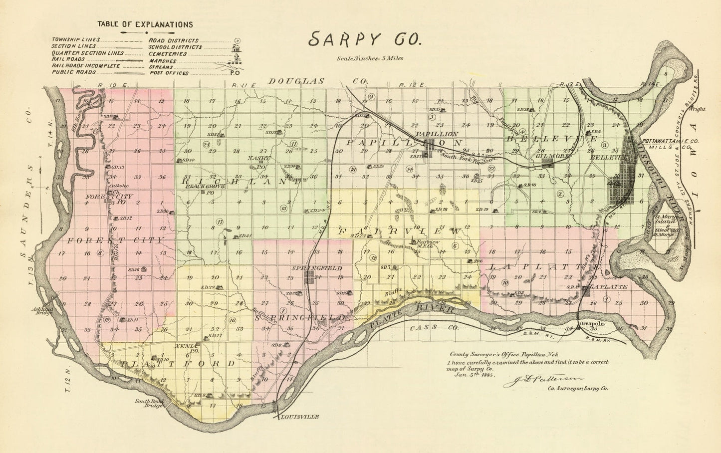 Vintage Map of Sarpy County, Nebraska 1885 -Not available at Minden location-