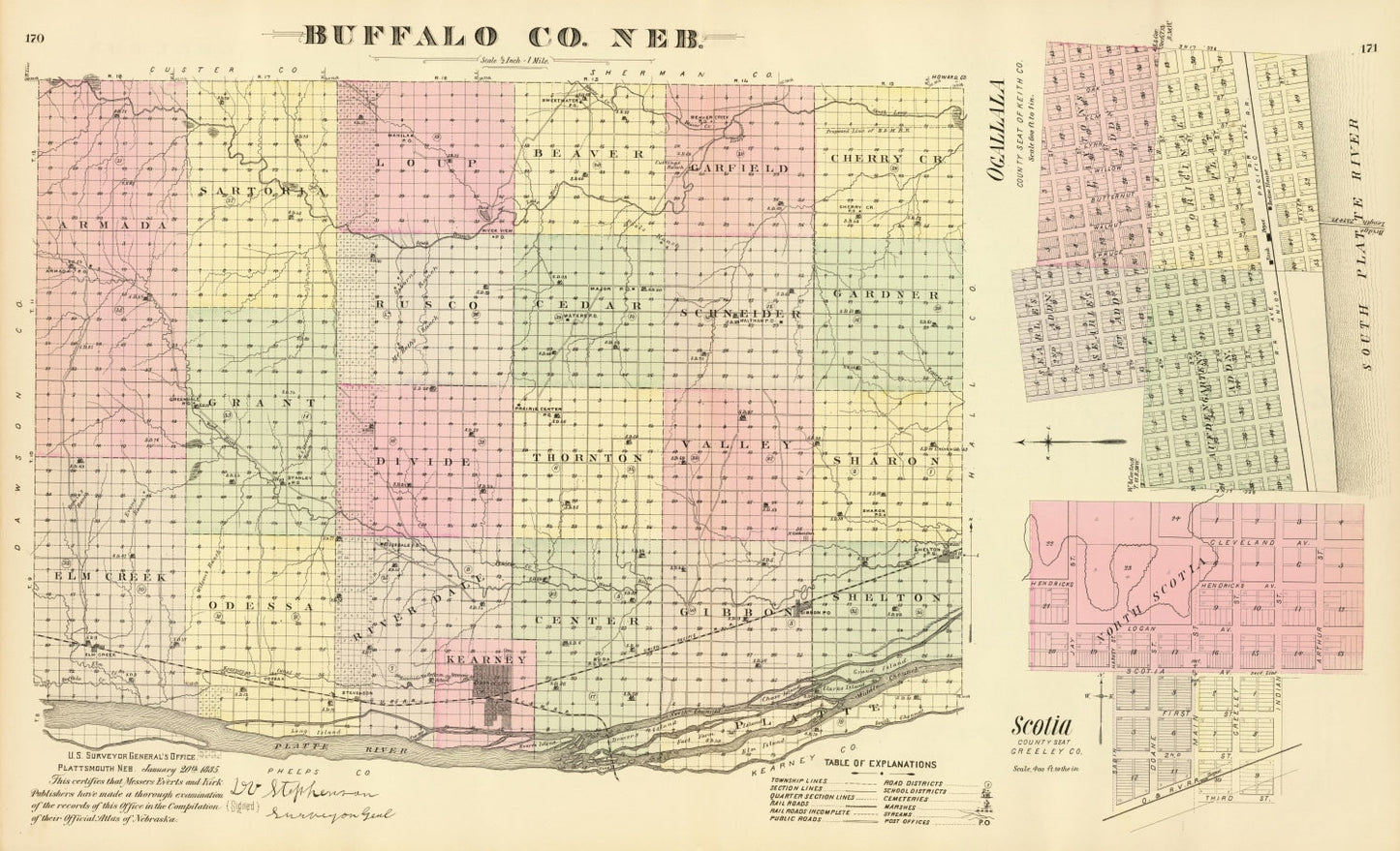 Vintage Map of Buffalo County, Nebraska 1885 -Not available at Minden location-
