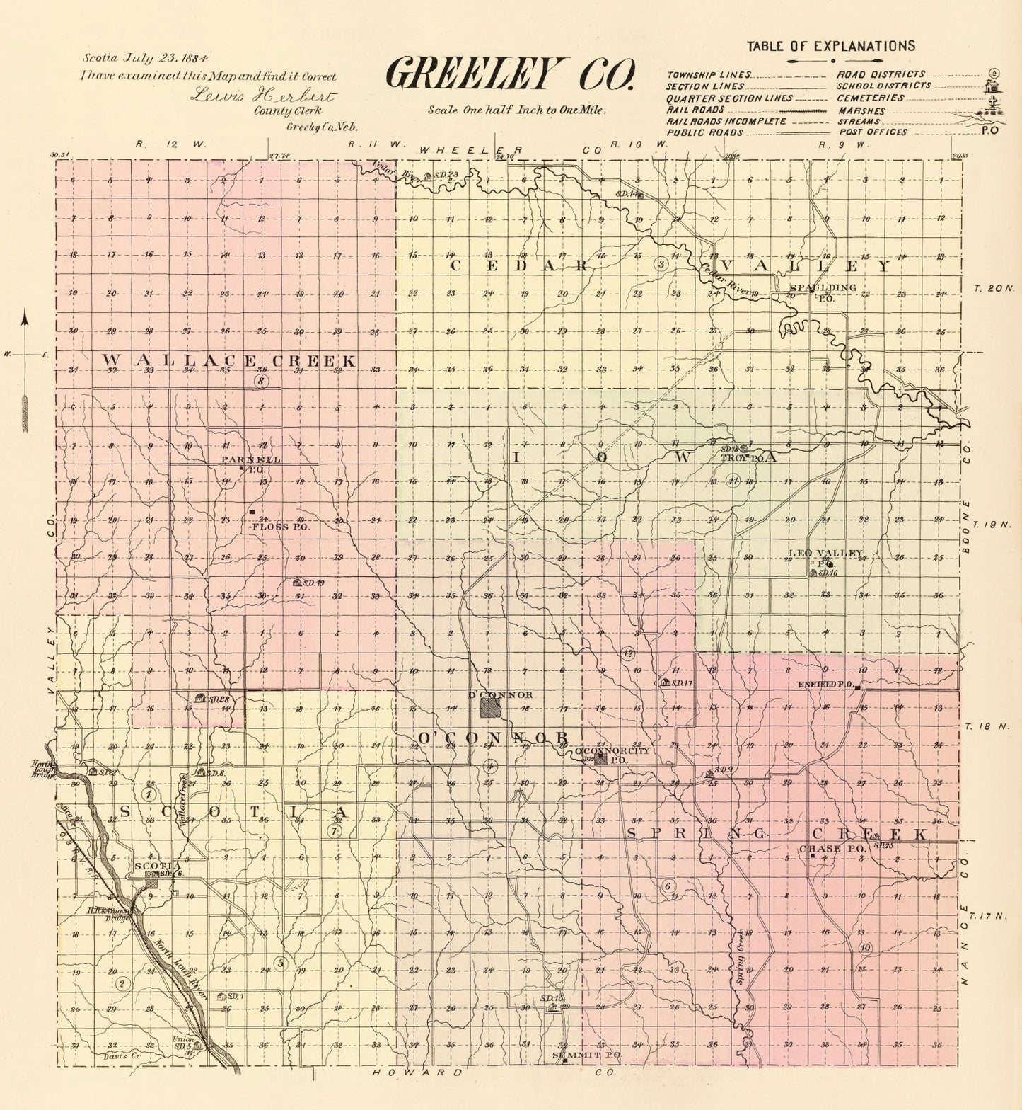 Vintage Map of Greeley County, Nebraska 1885 -Not available at Minden location-