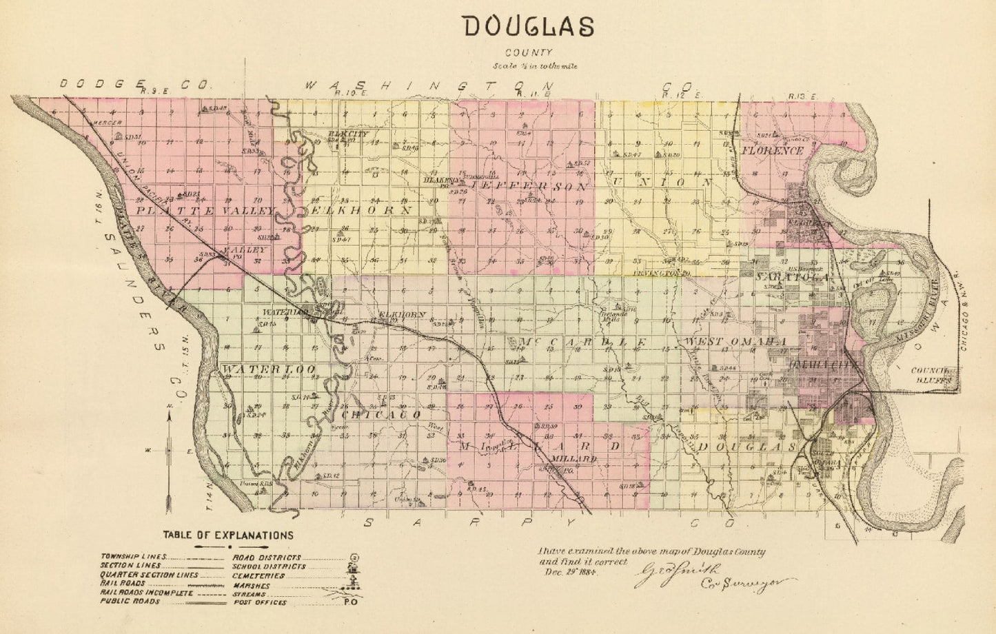 Vintage Map of Douglas County, Nebraska 1885 -Not available at Minden location-