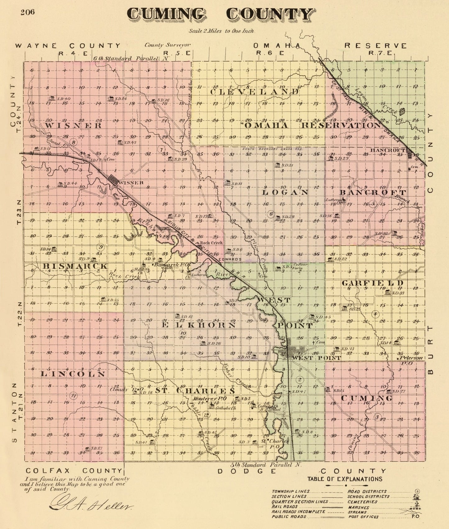 Vintage Map of Cuming County, Nebraska 1885 -Not available at Minden location-