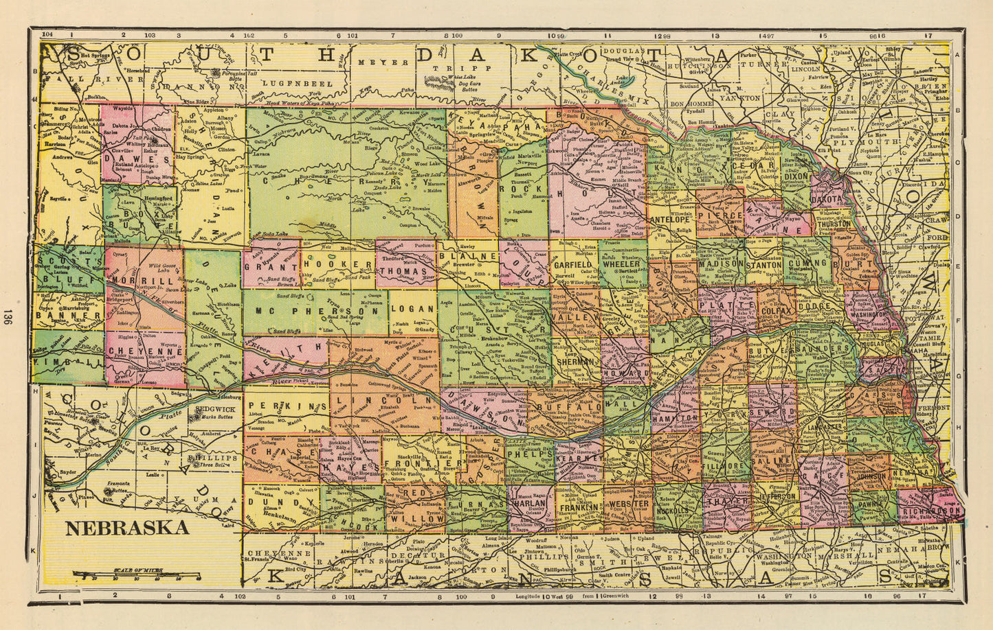 Vintage Map of Nebraska 1909 -Not available at Minden location-