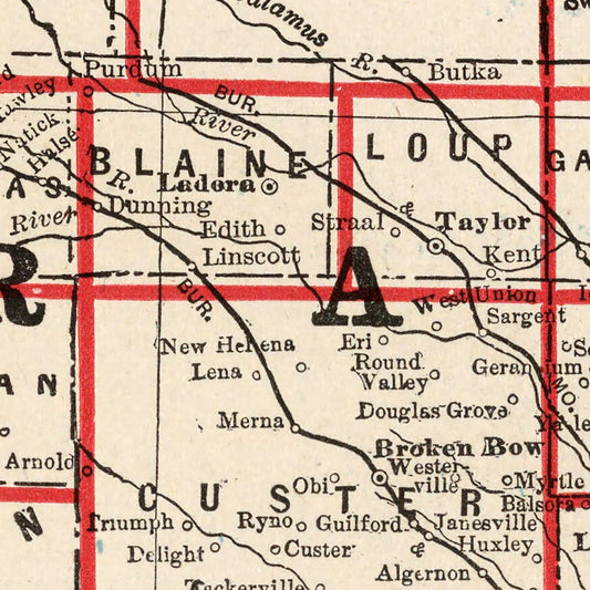 Vintage Map of Nebraska 1893