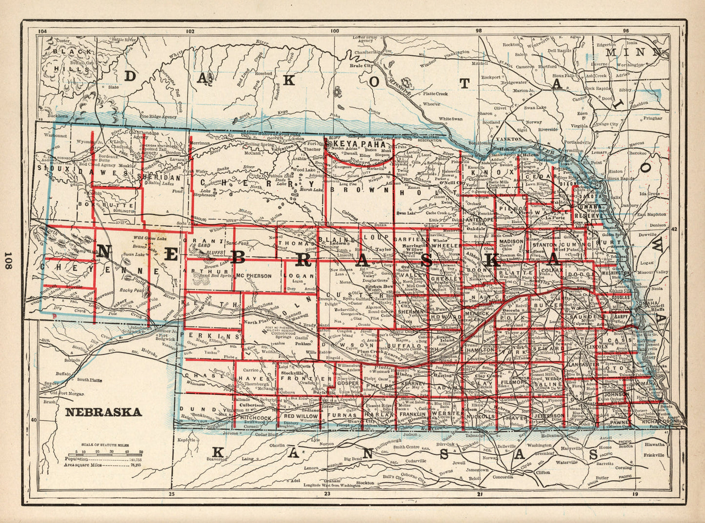 Vintage Map of Nebraska 1893