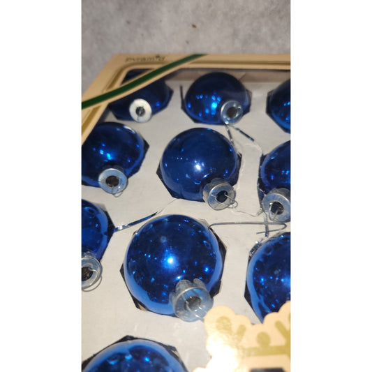 vintage box of blue Pyramid ornaments