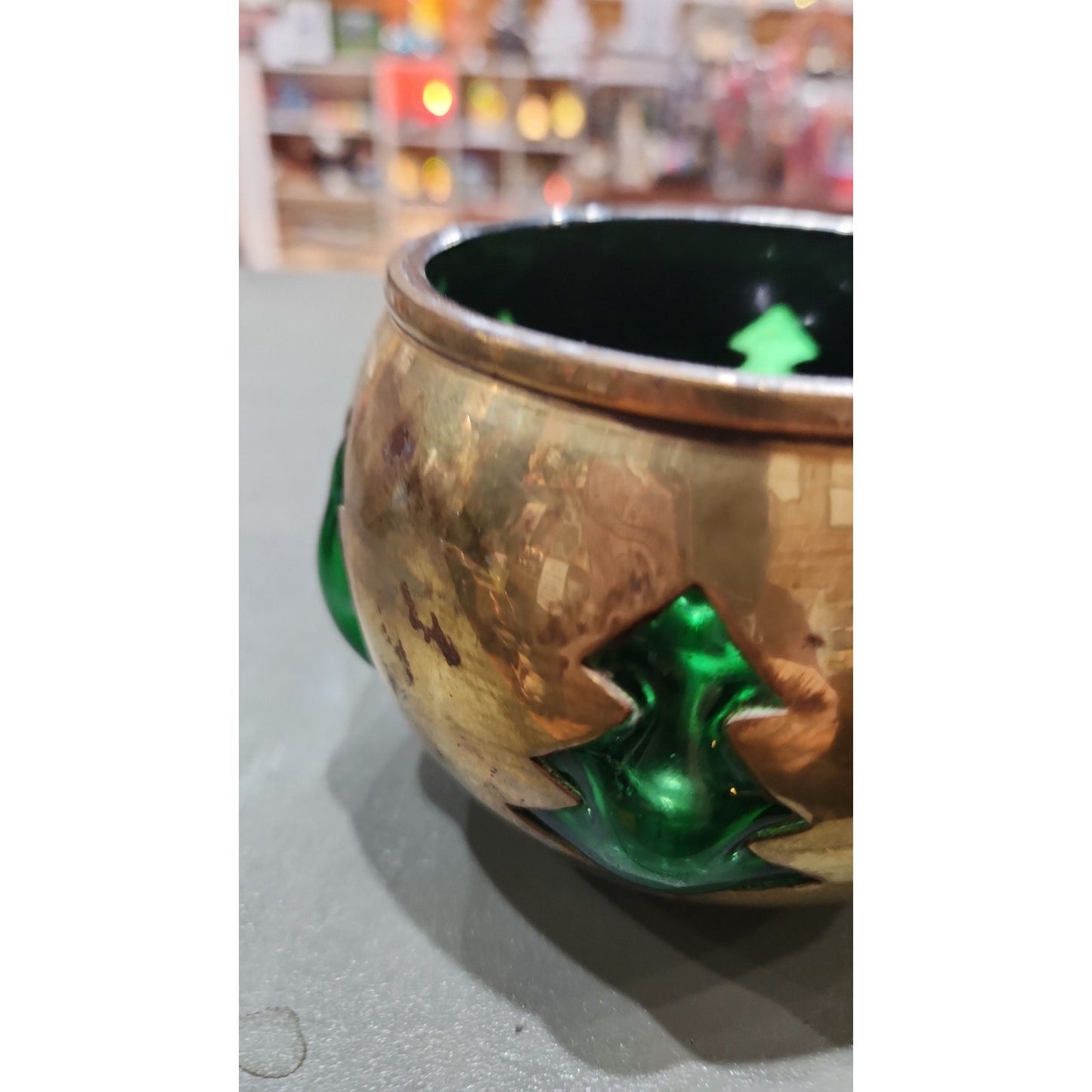 Vintage Brass cut out tree glass insert candle holder