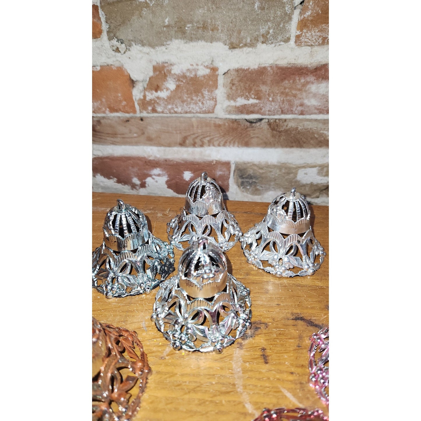 Vintage Bradford Plastic Filigree Bell Christmas Ornaments -Lot of 8 1950s MCM